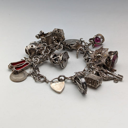 1980 British Vintage Sterling Silver Charm Bracelet 75g